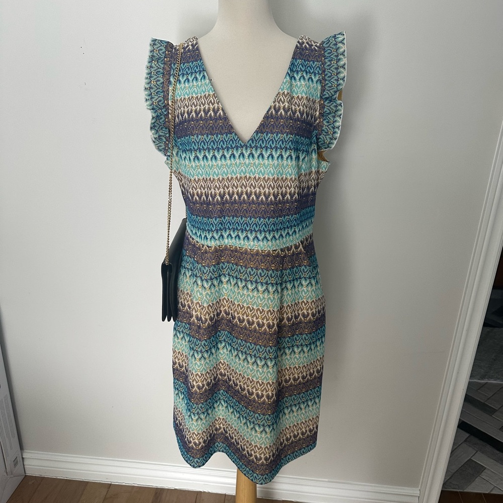 Tabitha Blue and Cream Chevron Mini Dress